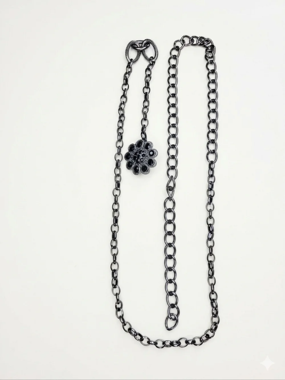 Gunmetal Chain Belt Floral Rhinestone Women OS Adjustable Whimsigoth Y2K Goth
